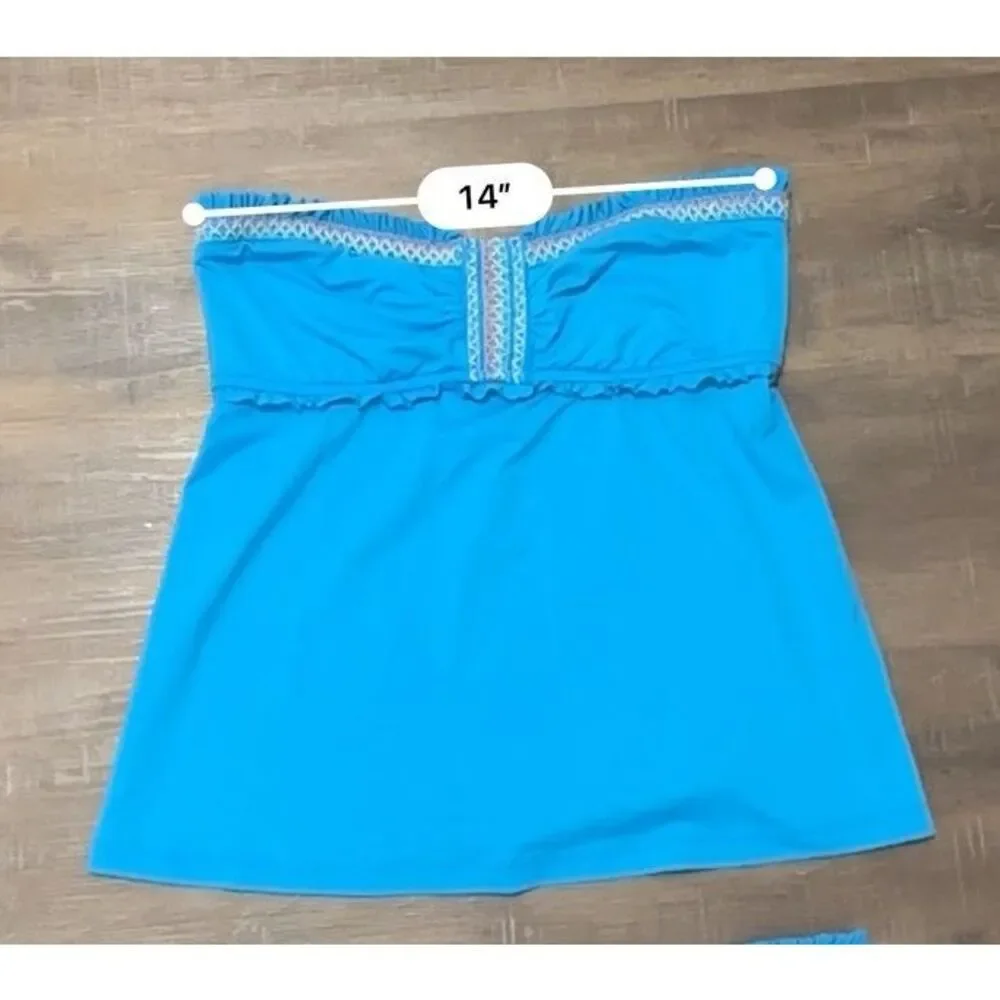 Lucky Brand Womens 2 Piece‎ Bandeau Blue Small /med Babydoll Y2K Swimsuit Ruffle